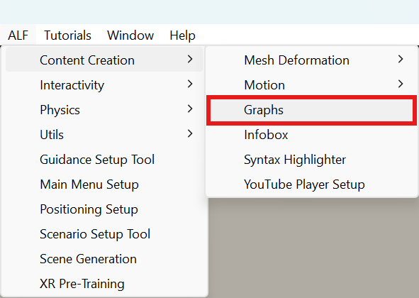 ALF menu with Content Creation > Graphs highlighted