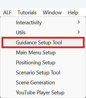 ALF menu with Guidance Setup Tool highlighted