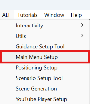 ALF menu with Main Menu Setup highlighted