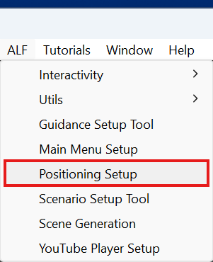 ALF menu with Positioning Setup highlighted