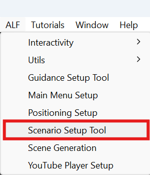 ALF menu with Scenario Setup Tool highlighted
