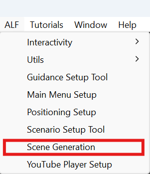ALF menu with Scene Generation highlighted
