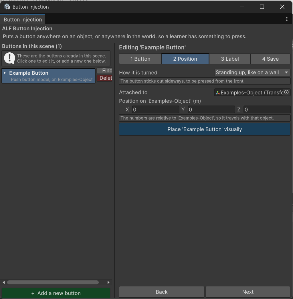 Step 2 Position for a button on an object