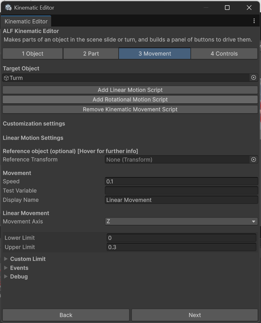 Linear Motion Settings