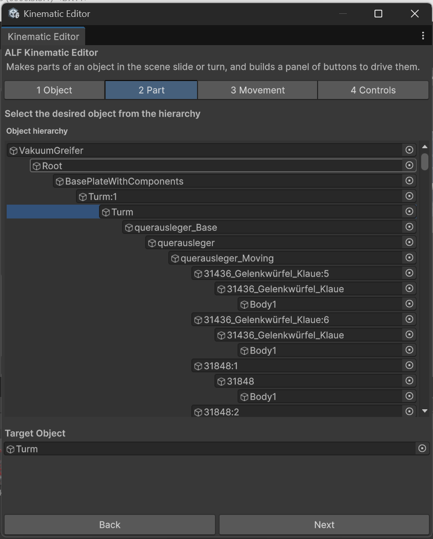 Step 2 Part with a part selected