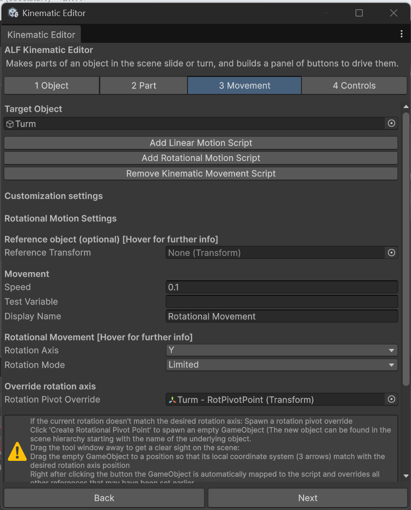 Rotational Motion Settings