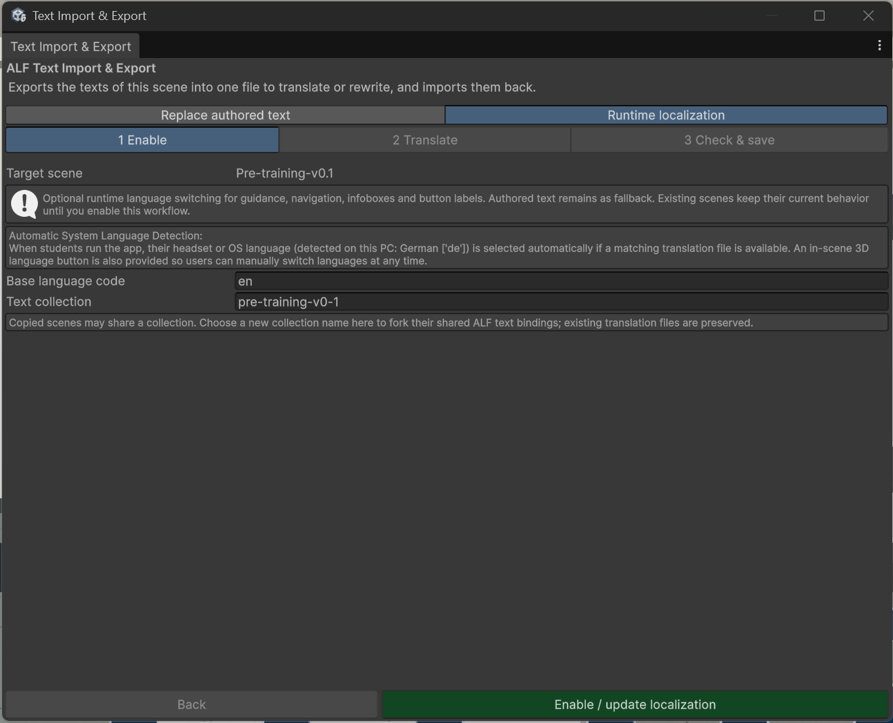 Runtime localization, step 1 Enable