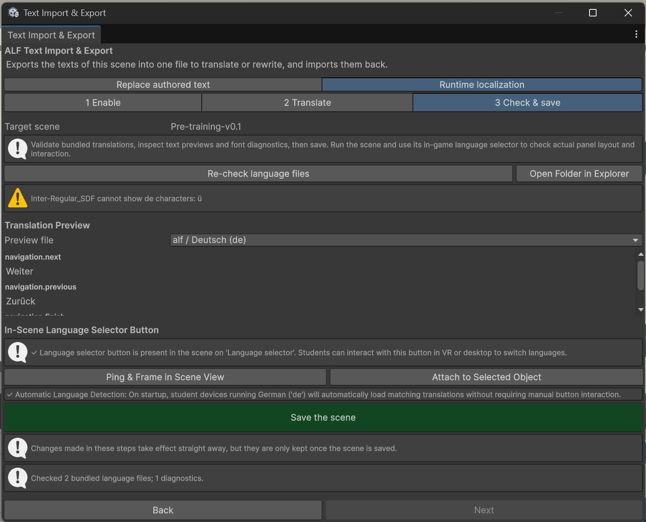 Runtime localization, step 3 Check &amp; save