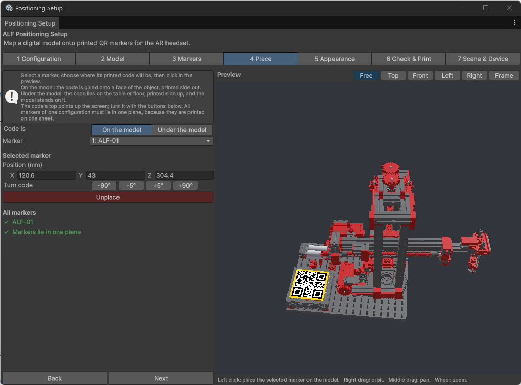 Step 4 Place with a code placed on the model