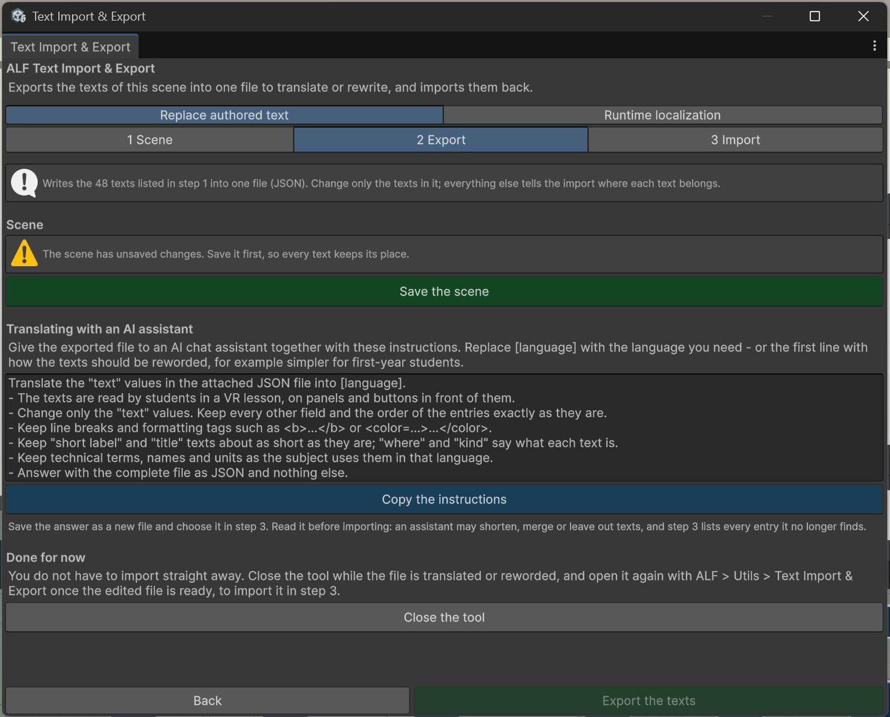 Step 2 Export with the instructions for an AI chat assistant