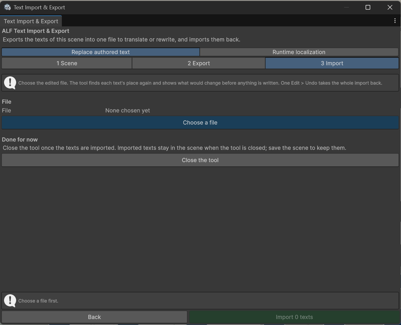 Step 3 Import with the list of texts that change