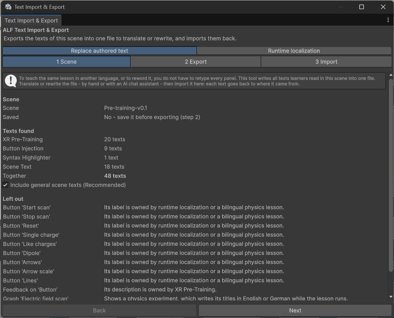 The Text Import &amp; Export window with the two tabs at the top