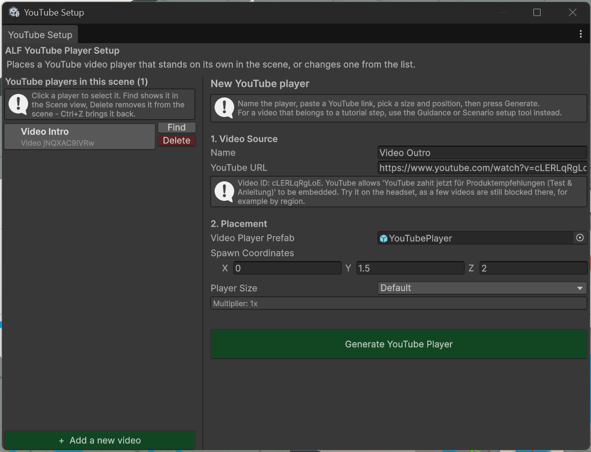 The YouTube Player Setup window
